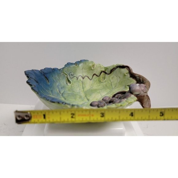 VTG Green Grape Leaf Takahashi San Francisco Pottery Ceramic Majolica Style Bowl - Picture 6 of 16